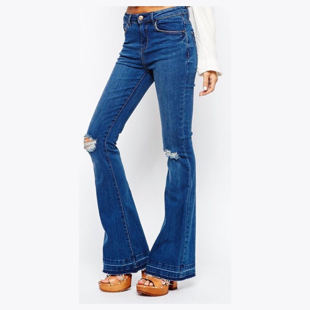 new look ripped knee flare leg jeans